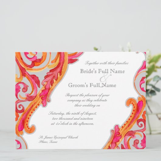 旋回モダンの華やかさハートタンジェリンホットピンク 招待状 (スタンド正面)