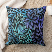 旋回モダンティール（緑がかった色）と青花びらキャンバス印刷 クッション (ブランケット)