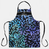旋回モダンティール（緑がかった色）と青花びら エプロン (正面)