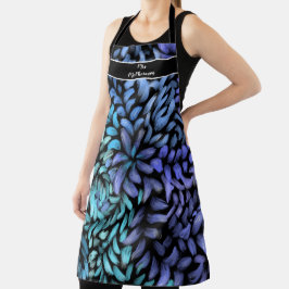 旋回モダンティール（緑がかった色）と青花びら エプロン