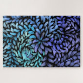 旋回モダンティール(緑がかった色)と青花びら ジグソーパズル (横)