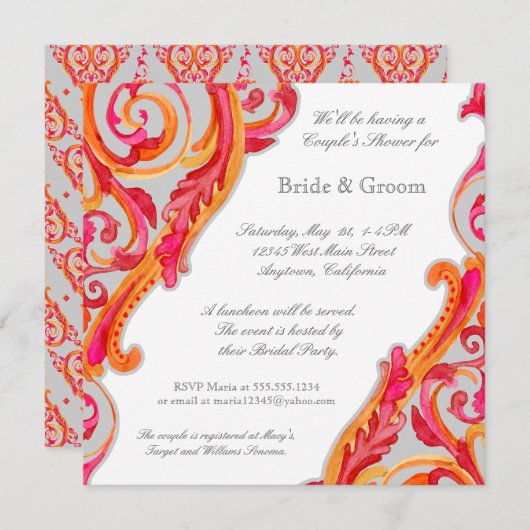 旋回モダンフローハート対シャワー招待状 招待状 (正面/裏面)