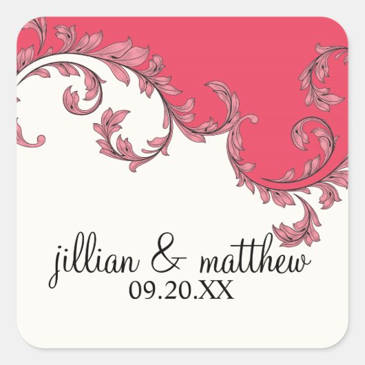 旋回モダンフローリッシュスクロールヴィンテージリーフパターン スクエアシール (正面)