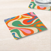旋回モダンレトロトリップ(幻覚体験)のようなカラフル抽象芸術 スクエアペーパーコースター (アングル)