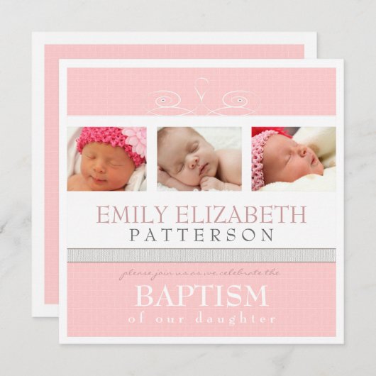 旋回写かわいらし真コラージュ洗礼招待状 招待状 (正面/裏面)