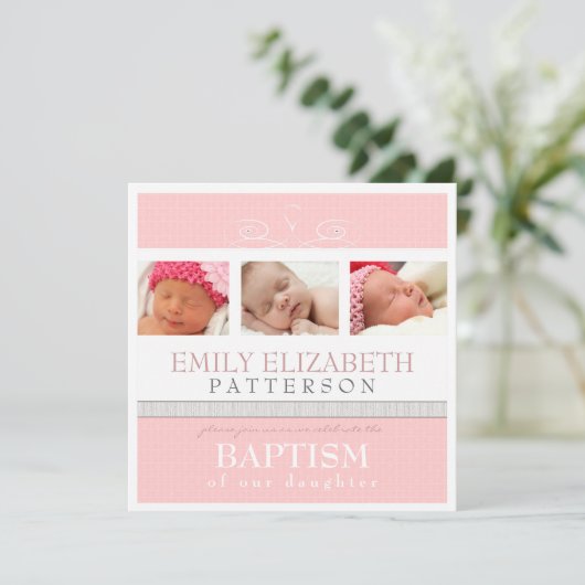 旋回写かわいらし真コラージュ洗礼招待状 招待状 (スタンド正面)