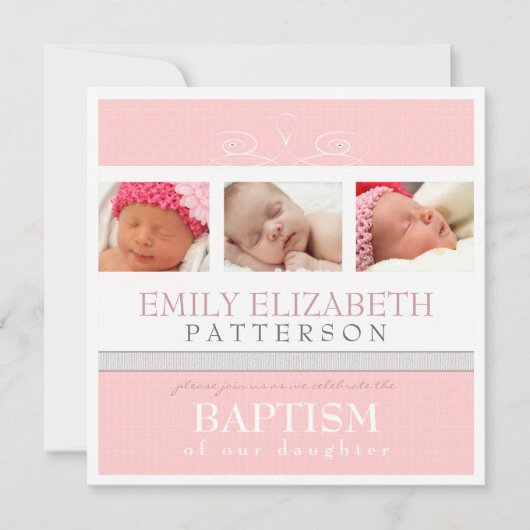 旋回写かわいらし真コラージュ洗礼招待状 招待状 (正面)