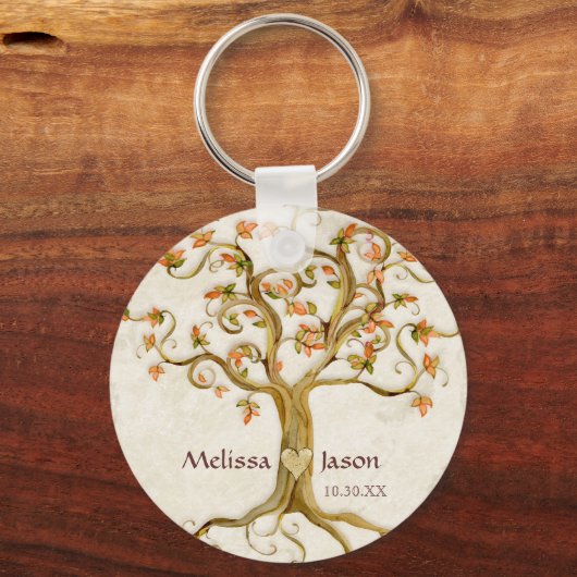 旋回木のルーツの古い名パーソナライズされた前ハート キーホルダー (正面)