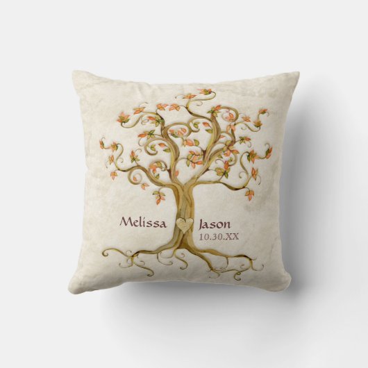 旋回木のルーツの古い名パーソナライズされた前ハート クッション (裏面)