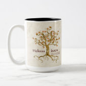 旋回木のルーツの古い名パーソナライズされた前ハート ツートーンマグカップ (左)