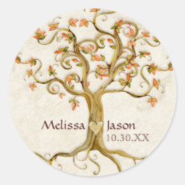 旋回木のルーツの古い名パーソナライズされた前ハート ラウンドシール