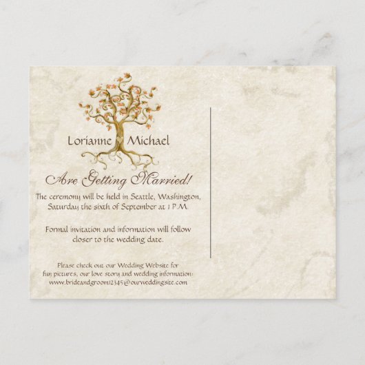 旋回木のルーツ古代パーチメント結婚の救の 案内ポストカード (裏面)