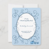 旋回男の赤ちゃんブルードットトレインシャワー発表 招待状 (裏面)