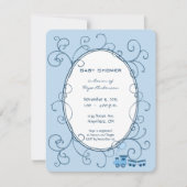 旋回男の赤ちゃんブルードットトレインシャワー発表 招待状 (正面)