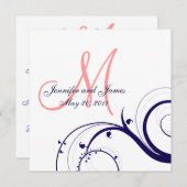 旋回結婚式招待状ネイビーブルーコーラルピンク 招待状 (正面/裏面)