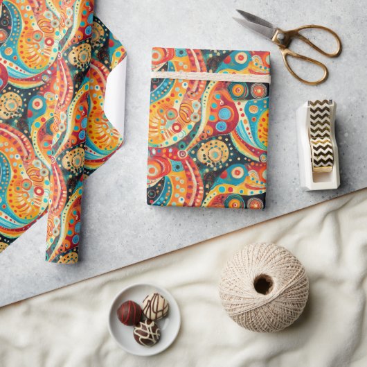 旋回鮮やからせん状と幾何はっきりしたデザイン ラッピングペーパー (クラフト)