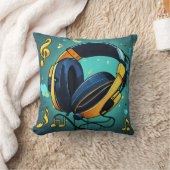 旋律ビート漫画ヘッドセットアイコン クッション (ブランケット)