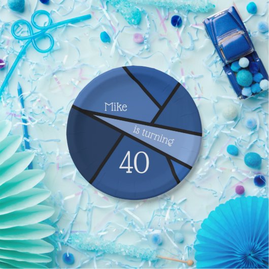 旋盤40青モダン幾何学的40歳の誕生日 ペーパープレート (パーティー)