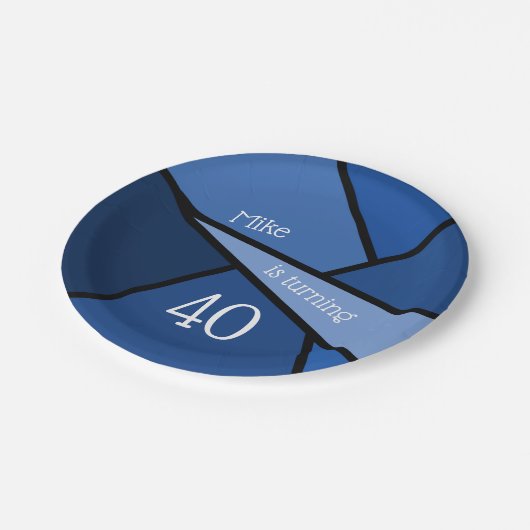 旋盤40青モダン幾何学的40歳の誕生日 ペーパープレート (アングル)