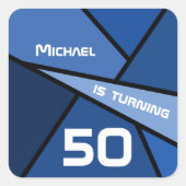 旋盤50青抽象芸術ジオメトリック50誕生日 スクエアシール (正面)