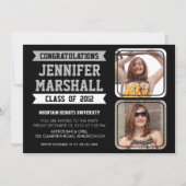 旗および写真の切り出しの卒業生の招待状-黒 招待状 (正面)