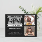 旗および写真の切り出しの卒業生の招待状-黒 招待状 (スタンド正面)