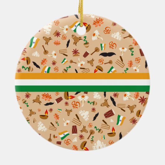 旗および文字が付いているインドの文化項目 セラミックオーナメント (裏面)