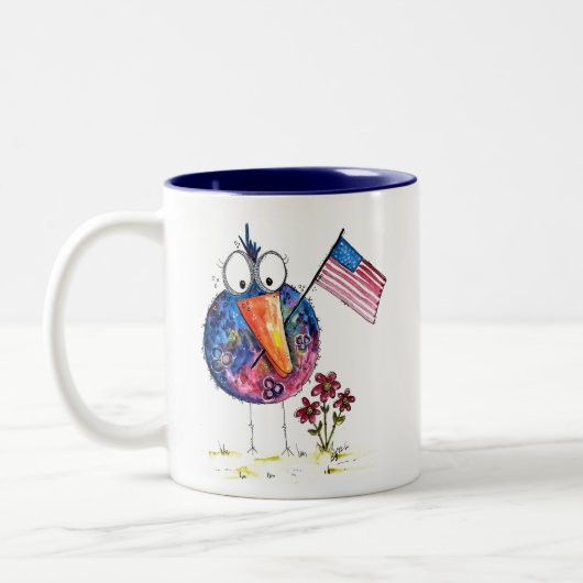 旗お洒落を持った可愛い愛国鳥 ツートーンマグカップ (左)