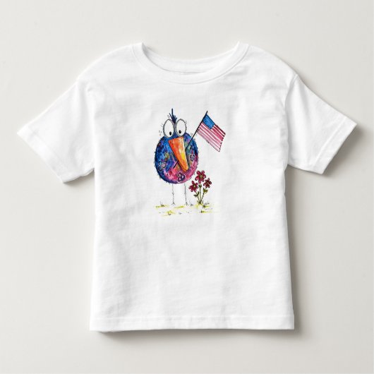 旗お洒落を持った可愛い愛国鳥 トドラーTシャツ (正面)