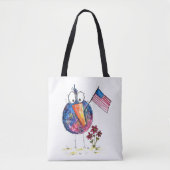 旗お洒落を持った可愛い愛国鳥 トートバッグ (正面)