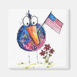 旗お洒落を持った可愛い愛国鳥 マグネット