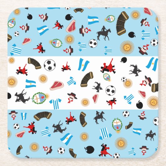 旗が付いているアルゼンチンの有名なアイコン スクエアペーパーコースター (正面)