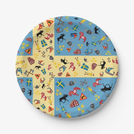 旗が付いているスウェーデン文化項目 ペーパープレート (正面)