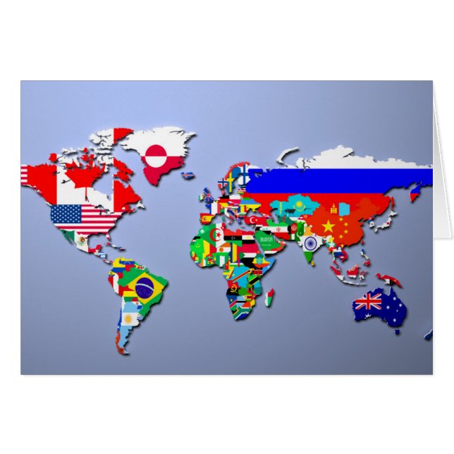 旗が付いている世界地図 (正面横)