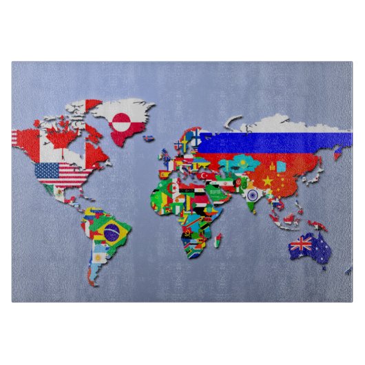 旗が付いている世界地図 カッティングボード (正面)