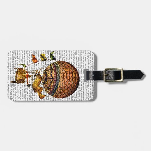 旗が付いている熱気の気球 ラゲッジタグ (正面横)