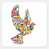 旗で作られた世界平和国際的鳩 スクエアシール (正面)