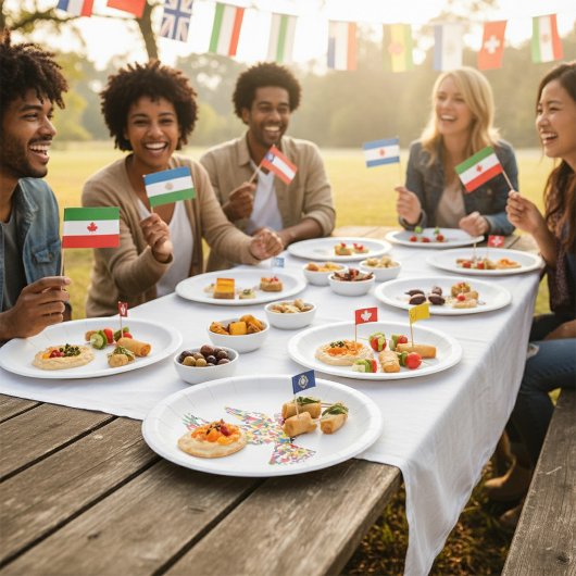 旗で作られた世界平和国際的鳩 ペーパープレート