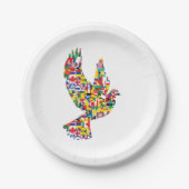 旗で作られた世界平和国際的鳩 ペーパープレート (正面)