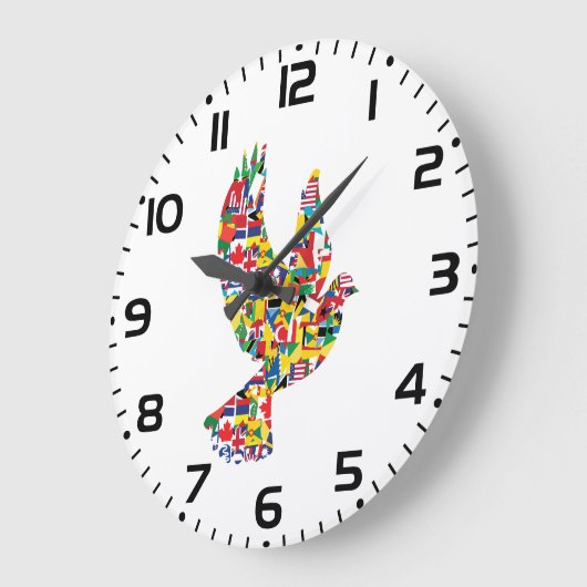 旗で作られた世界平和国際的鳩 ラージ壁時計 (傾斜)