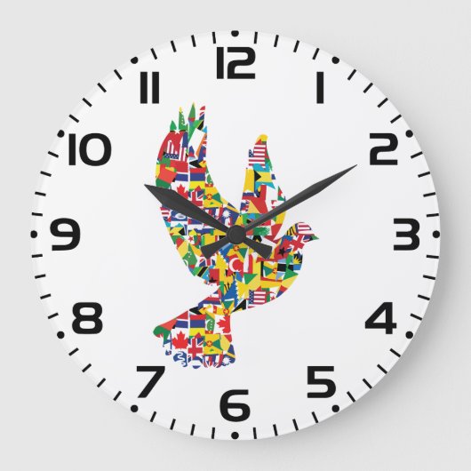 旗で作られた世界平和国際的鳩 ラージ壁時計 (正面)