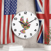 旗で作られた世界平和国際的鳩 ラージ壁時計