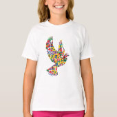 旗で作られた世界平和国際的鳩 Tシャツ (正面)