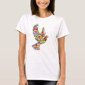 旗で作られた世界平和国際的鳩 Tシャツ (正面)