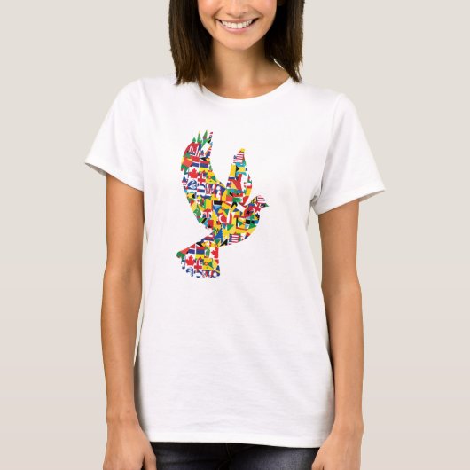 旗で作られた世界平和国際的鳩 Tシャツ (正面)