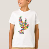 旗で作られた世界平和国際的鳩 Tシャツ (正面)