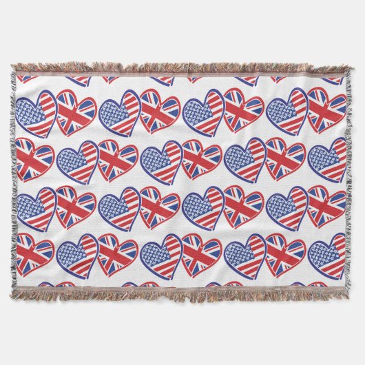 旗で作られた米国と英国のハート スローブランケット (正面)