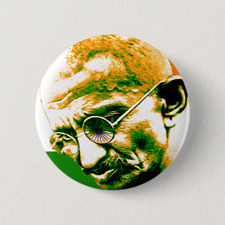 旗とのオレンジ緑そして白のGandhi 缶バッジ