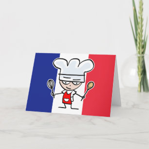 旗とのフランスのなシェフの挨拶状のデザイン カード