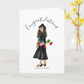 旗と卒業証書を持つラテンアメリカ系女性 カード (黄色い花)